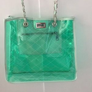Translucent clear pvc green tote bag chain handle